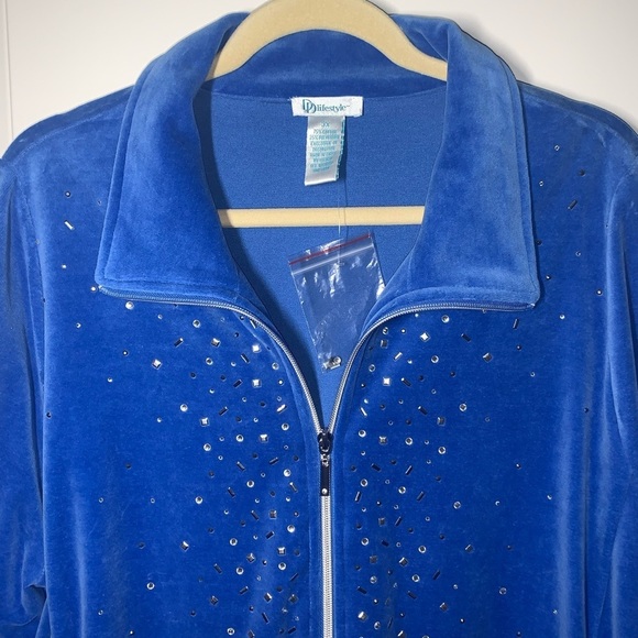 Draper's & Damon's Athleisure Track suit set Blue Velour Soft 3X Jacket 1X Pant - Picture 5 of 15